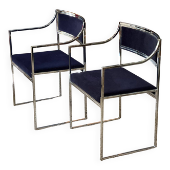 Pair of SQ model armchairs in chrome and velvet by Willy Rizzo 1970