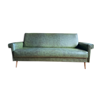 3-seater convertible sofa in green skai