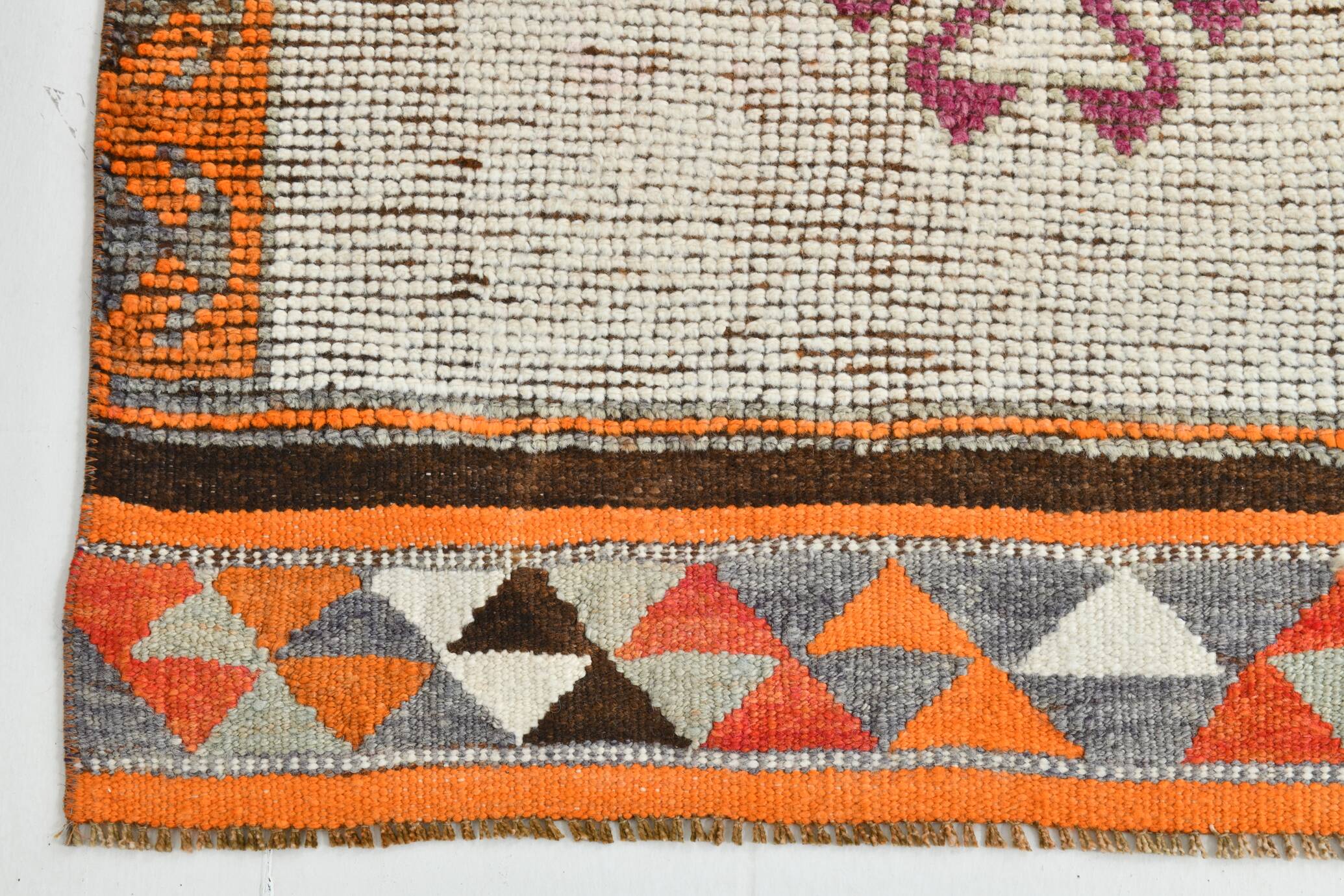 Vintage Orange Pattern Turkish Runner Rug, 95x342 Cm