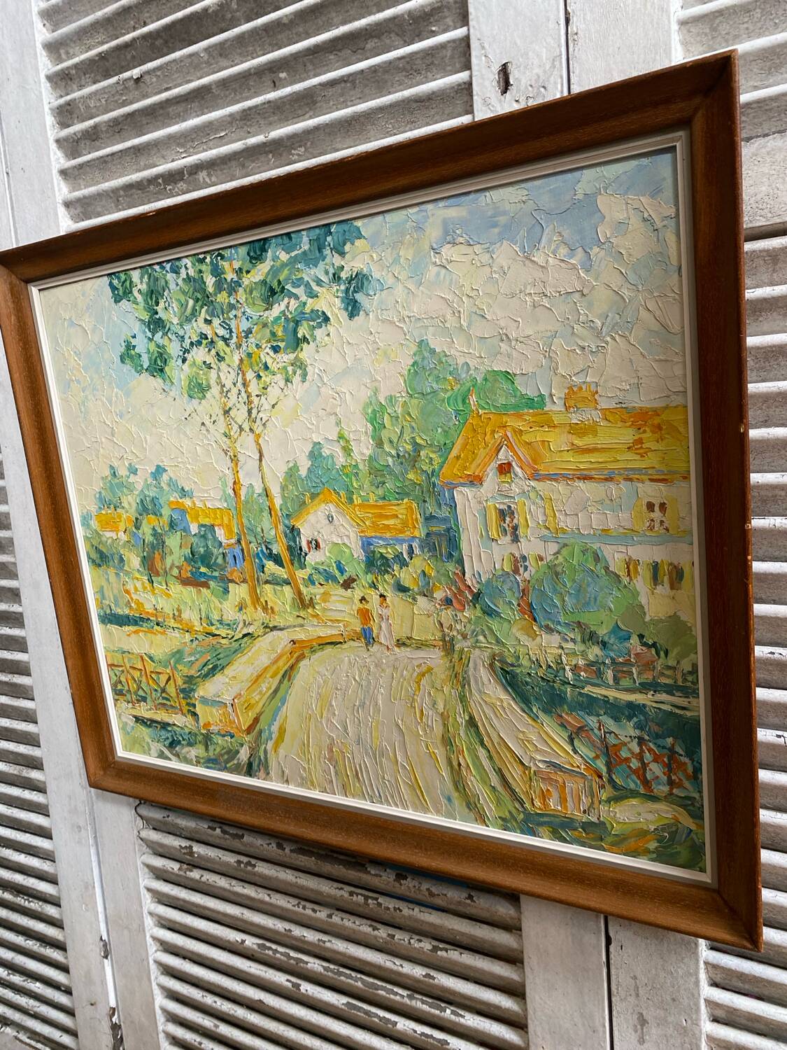 Old oil on panel andré poirson 1954 + vintage wood frame