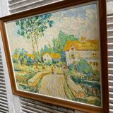 Old oil on panel andré poirson 1954 + vintage wood frame