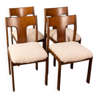 Lot de 4 chaises vintage années 70 tissu blanc design italien
