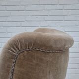 1970s, Danish highback armchair, original condition, furniture velour, bech wood.