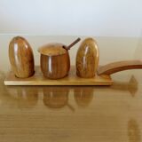 Scandinavian server, salt, pepper, mustard in teak 1960-70