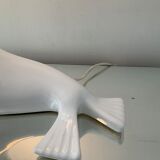 Vintage sea lion lamp in ceramic and opaline