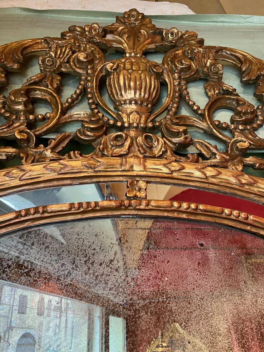 Large 19th Century French Giltwood Marriage Mirror Antique Overmantel Mirror with Original Mercury Foxed Glass