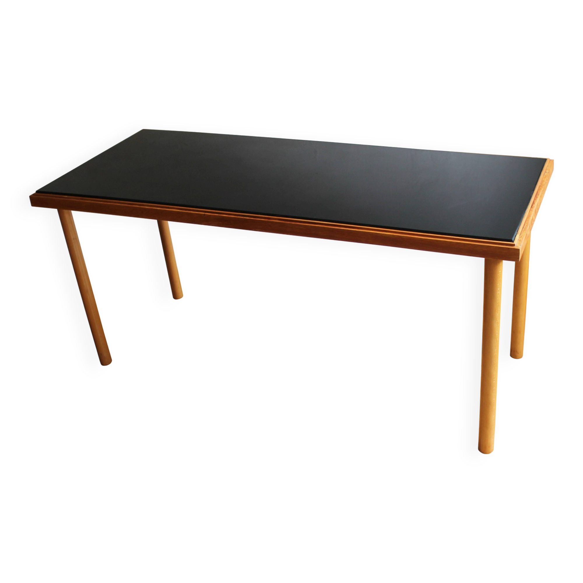 1960's Long Coffee Table with Black Opaxite Glass