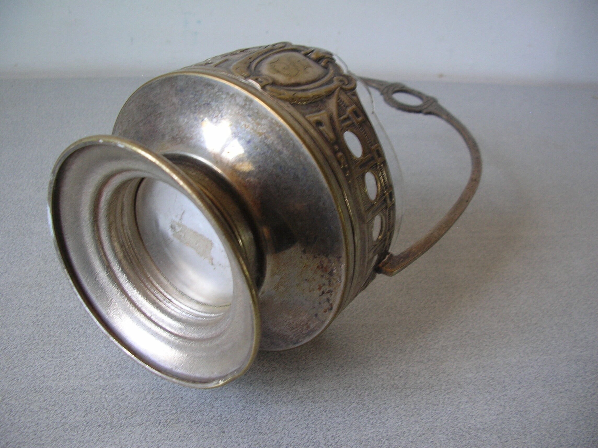 Old drageoir bonbonnière early 20th silver metal dated 1910 monogram S