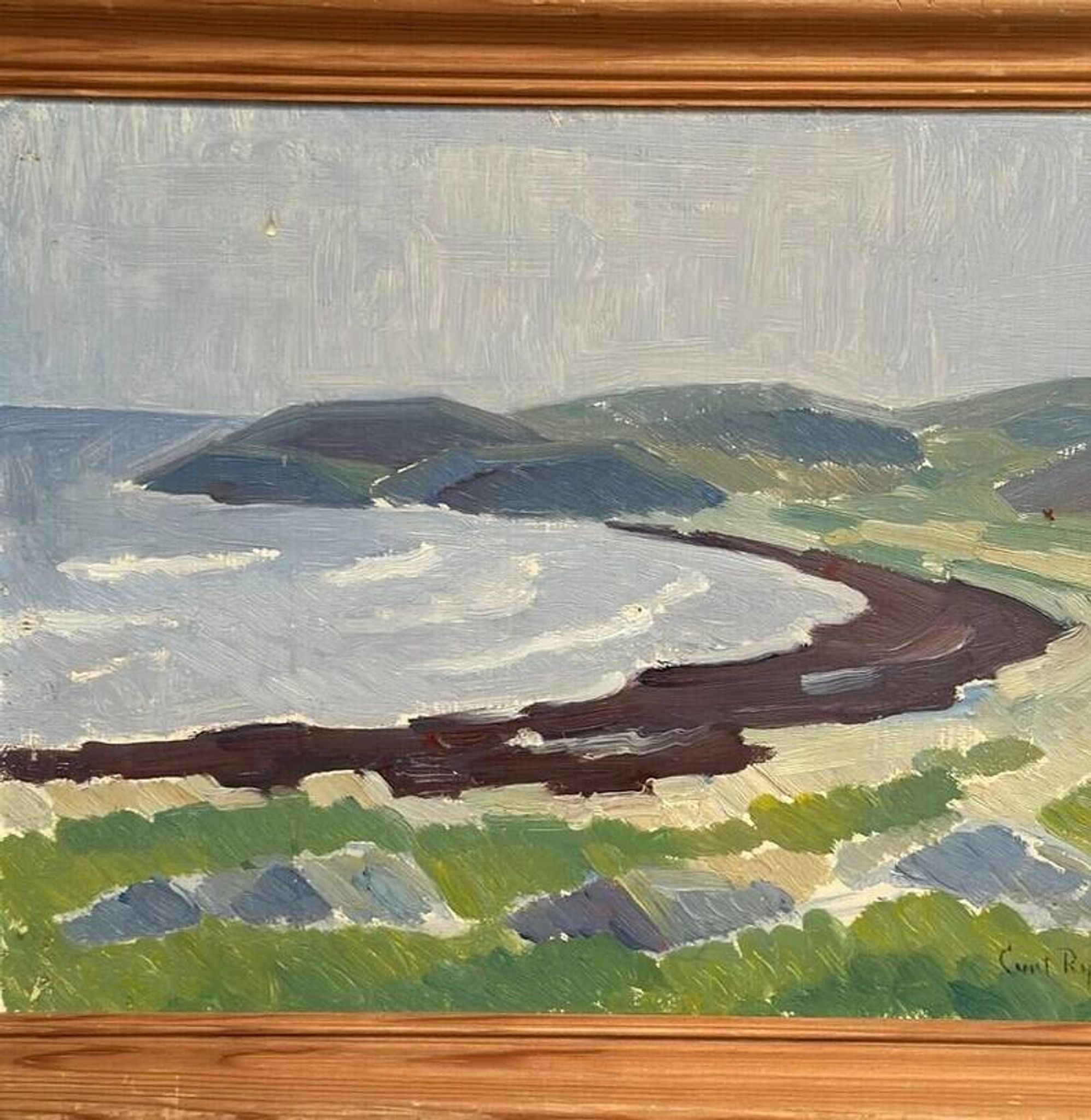 Original Swedish Oil on Panel – “Coastal Landscape” by Curt Rydell – Signed – Vintage & Framed – 33 × 40 cm (13" × 15.7")