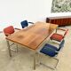Italian walnut and chrome dining table with 4 drawers