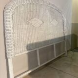 Vintage headboard in woven white rattan