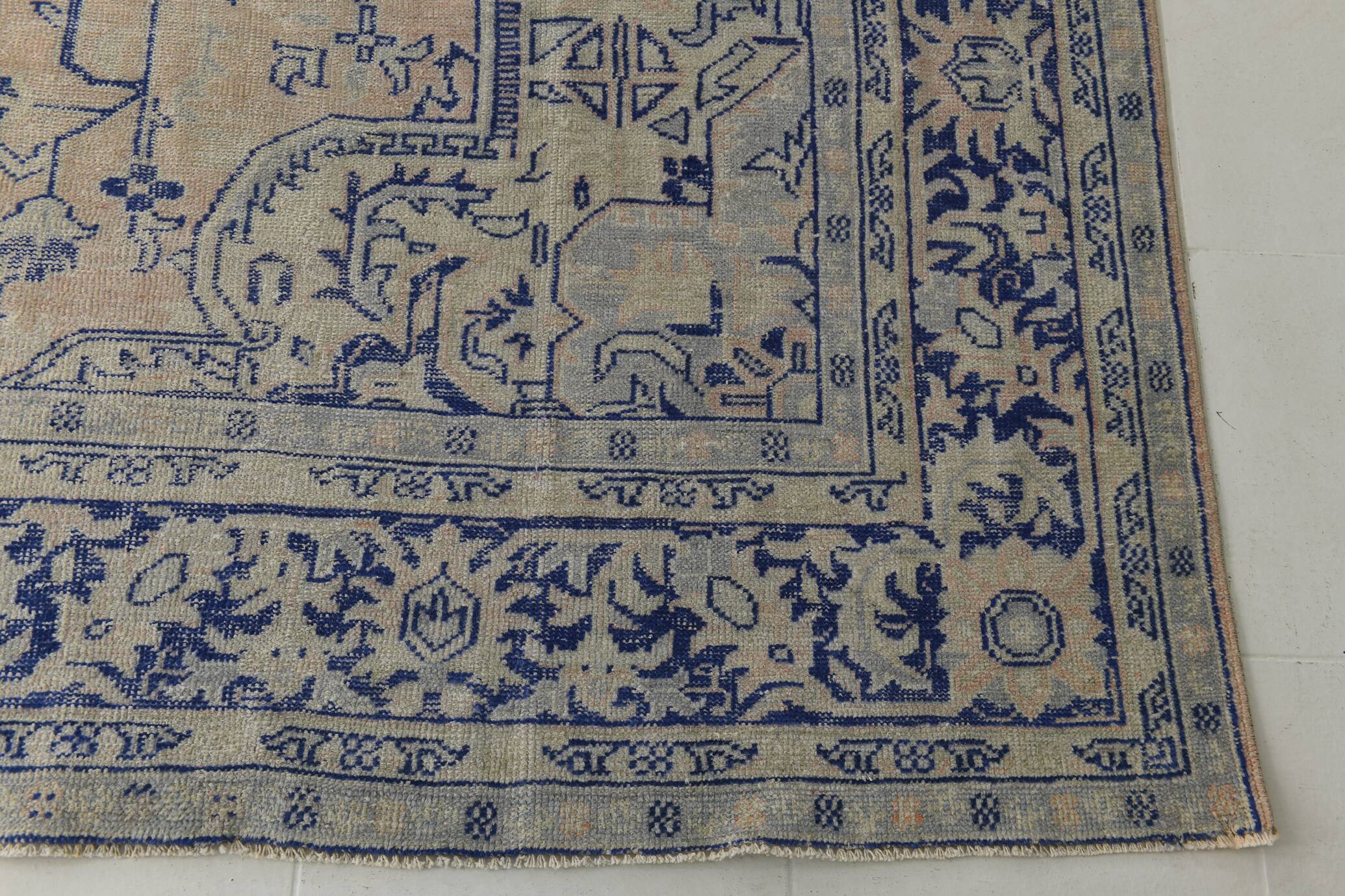 Vintage Blue & Sand Beige Large Persian Rug, 246x344Cm