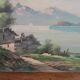 Tableau paysage montagne lac alpes signé pini années 1950