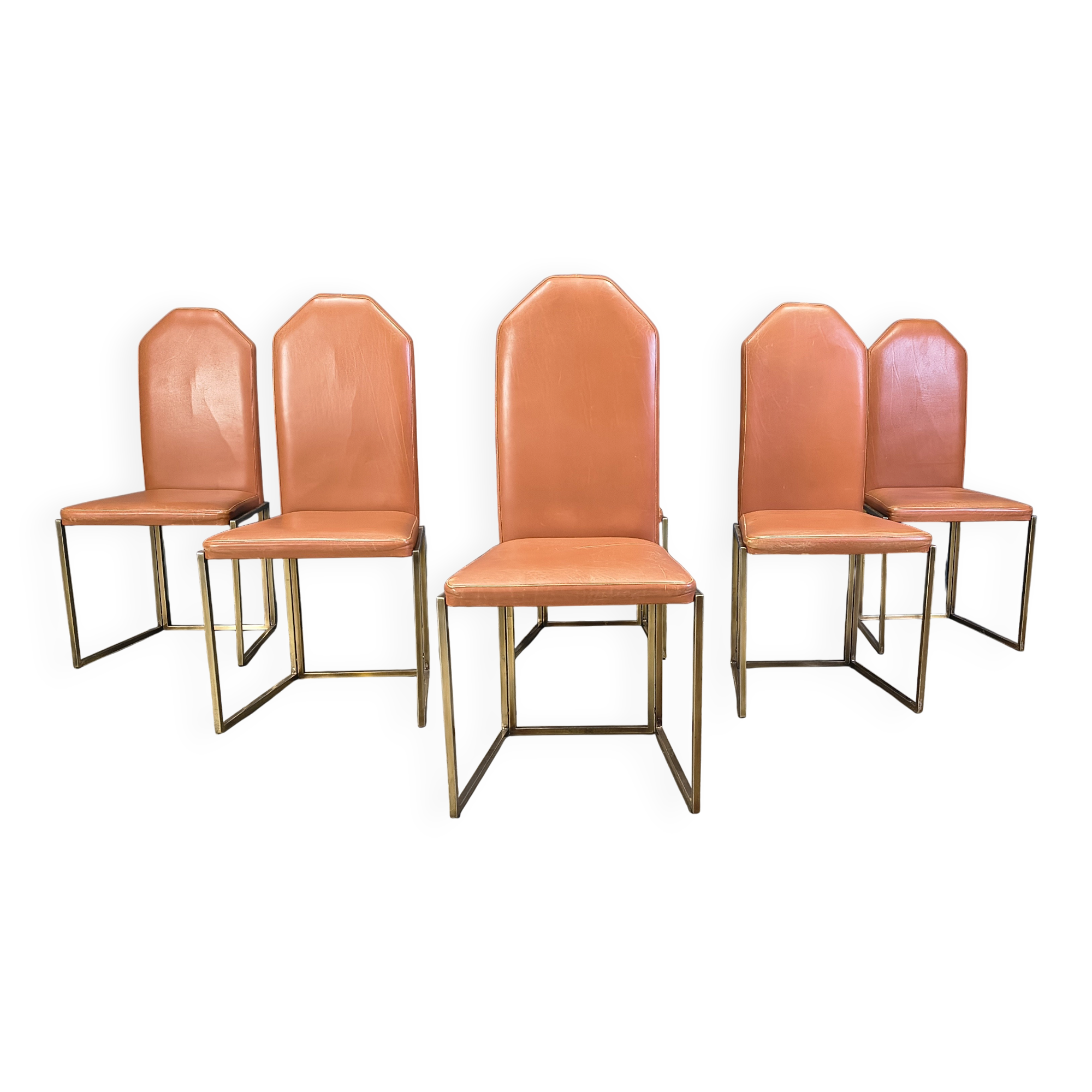 Vintage brass dining chairs by Belgochrom, 1970s