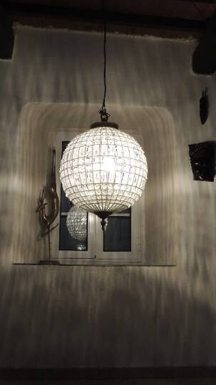 Spherical pendant light with crystal tassels and seed beads / vintage.