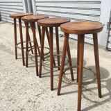 Set of 4 high solid wooden stools