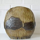 Vintage ceramic floor pampas grass vase brown fat lava pottery Germany 70's