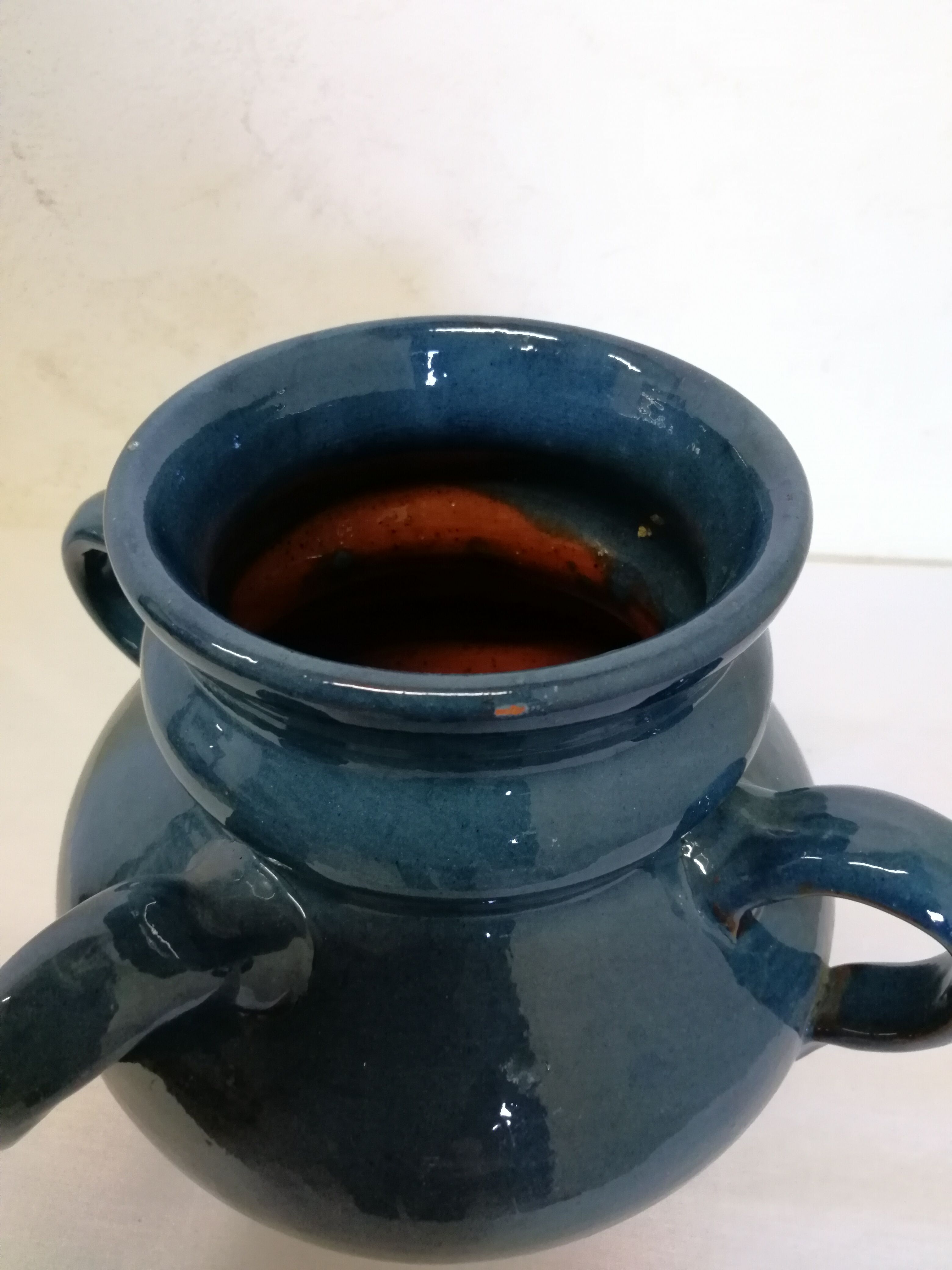 Vase,varnished stoneware pot with 4 handles