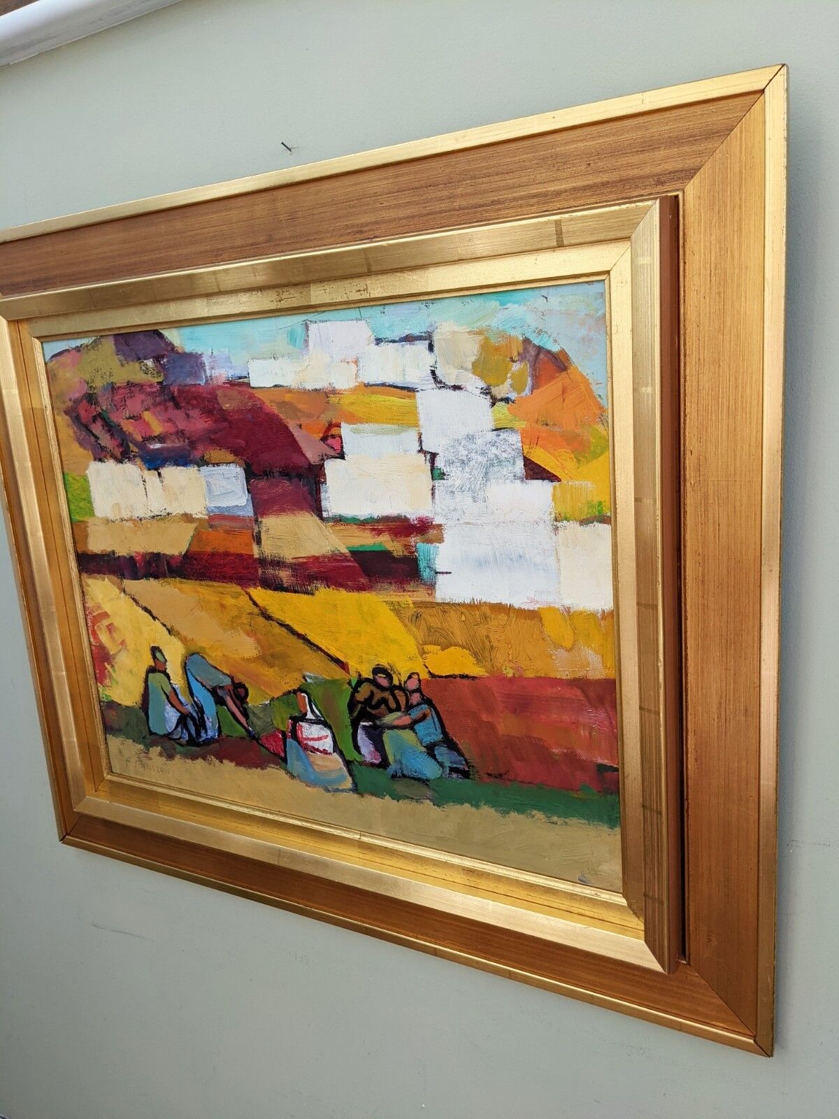 Mid-Century Modern Swedish "On the Fields" Vintage Swedish Figurative Oil Painting, Framed