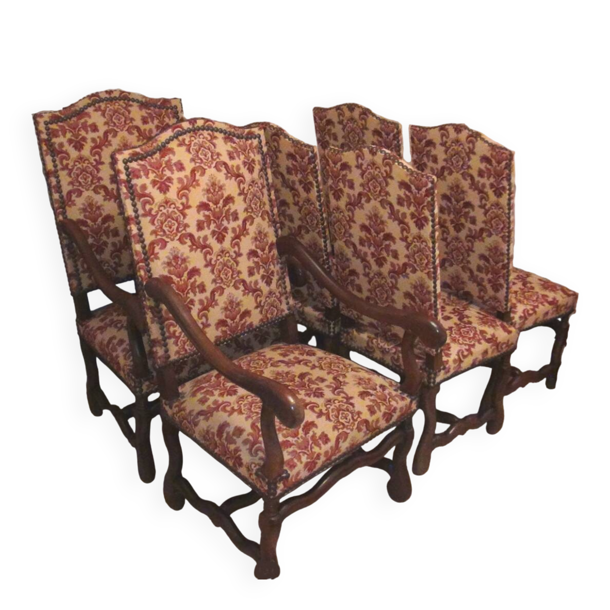 2 Louis XIII armchairs and 4 chairs
