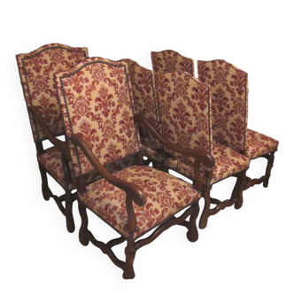 2 Louis XIII armchairs and 4 chairs