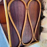 Vintage rattan and bamboo wall shelf with glass door cabinet, 1960s