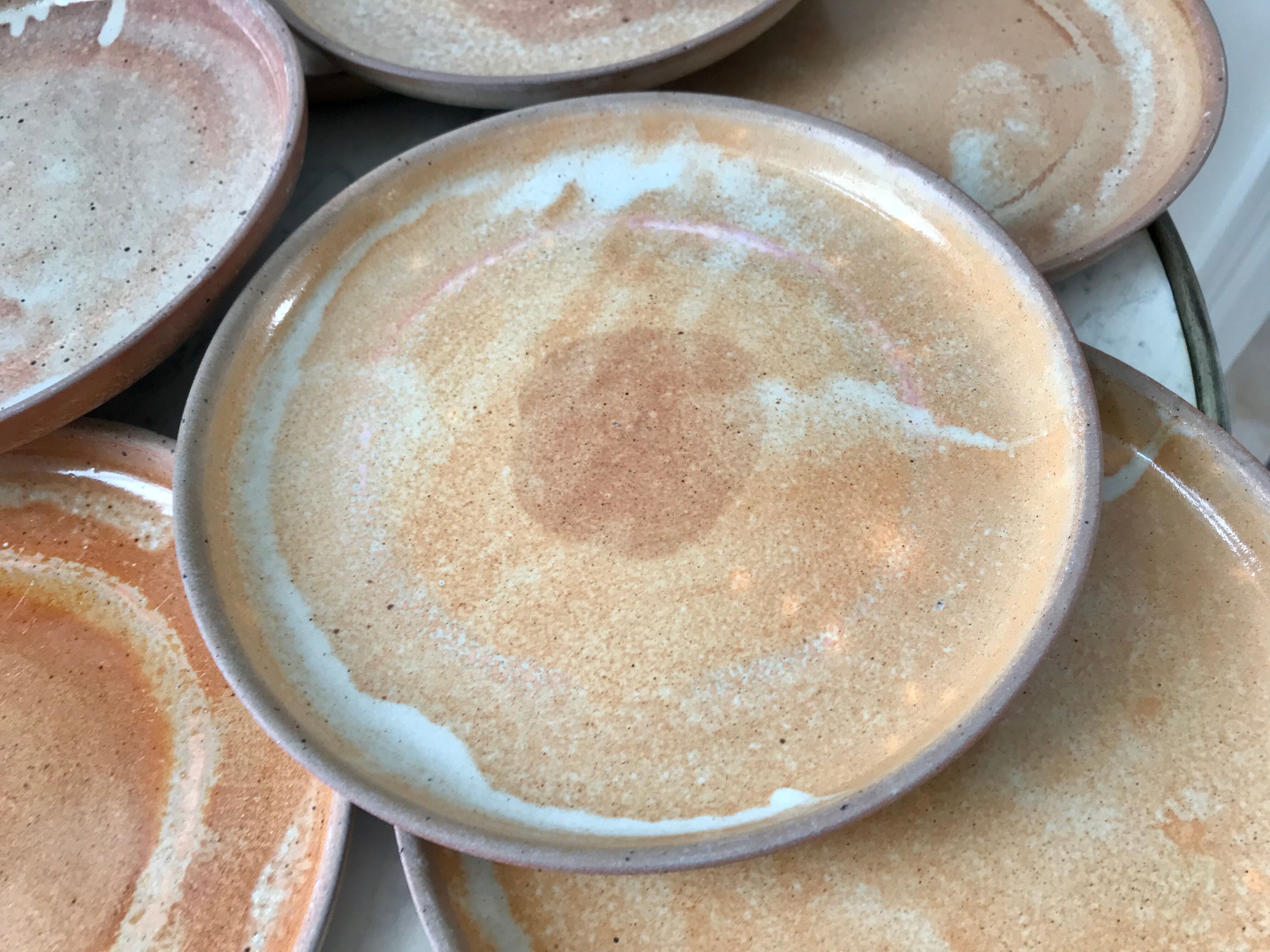 Set of 9 flat plates in artisanal sandstone 70s