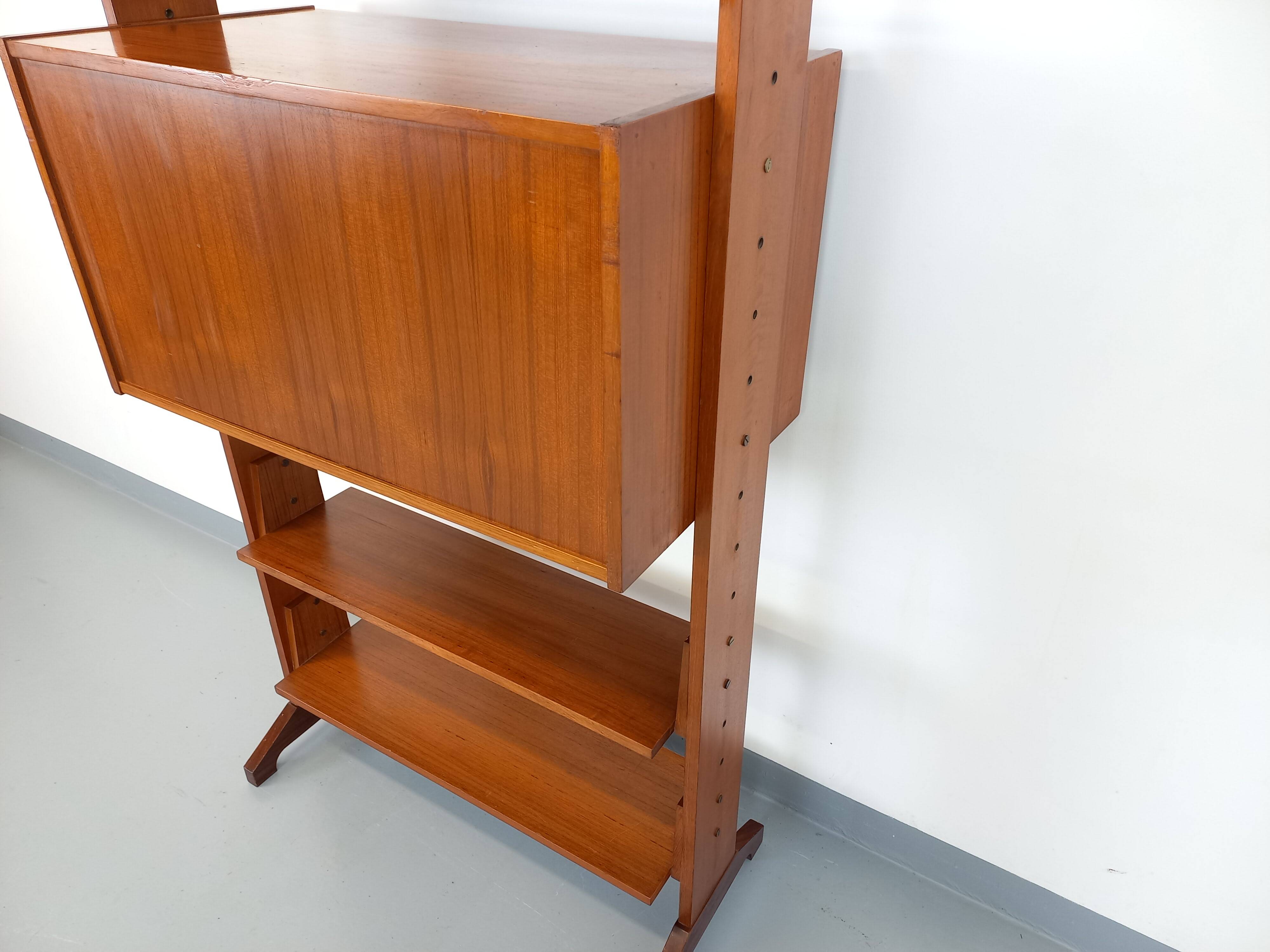 Vintage modular secretary shelf bookcase in teak from the 60s