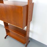 Vintage modular secretary shelf bookcase in teak from the 60s