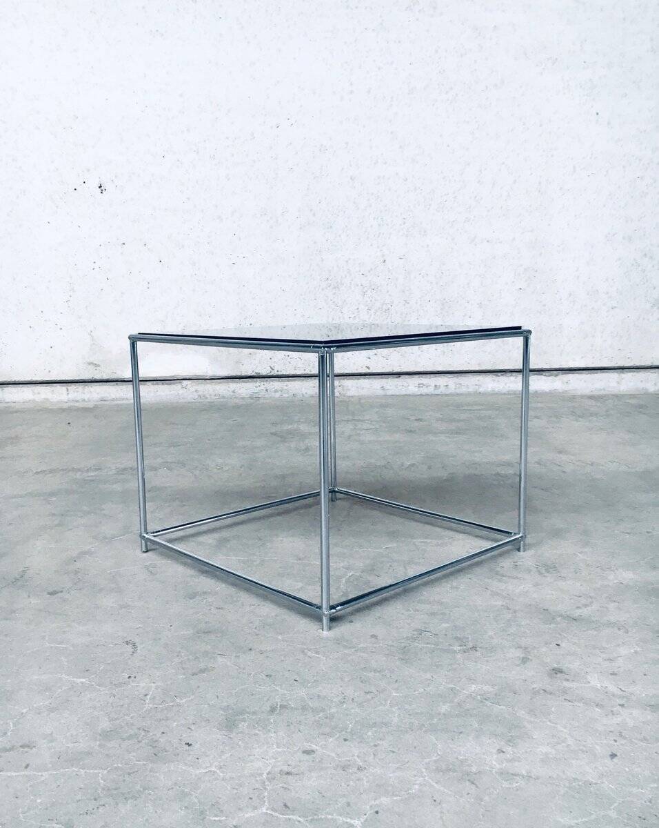 Sleek Design Metal & Fumé Glass Square Side Table, 1970s