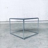 Sleek Design Metal & Fumé Glass Square Side Table, 1970s