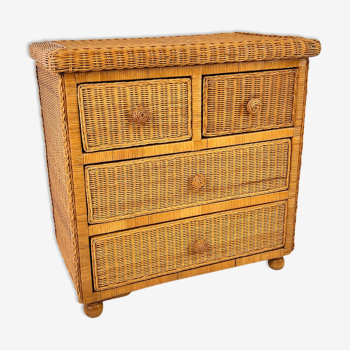 Vintage rattan chest of drawers 1970s