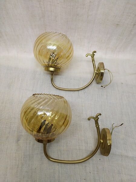 Brass wall light globe old amber glass vintage lot of 2
