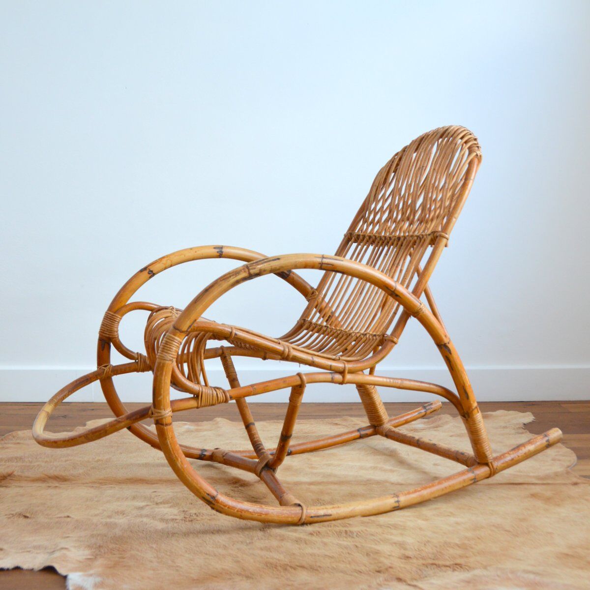 Rattan rocking chair Rohe Noordwolde 50s / 60s