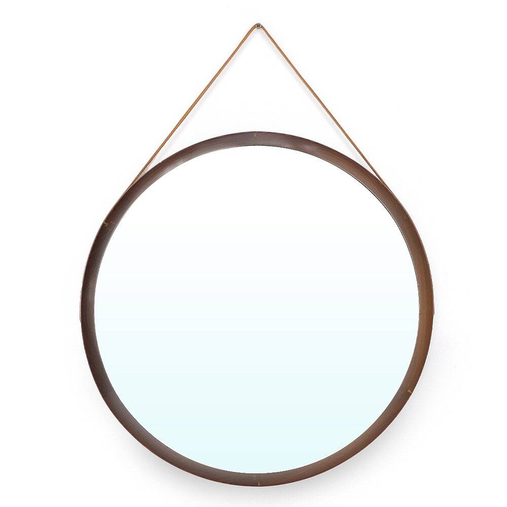 Round mirror with leather strap, 1960s