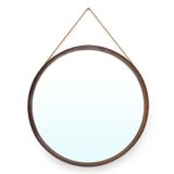 Round mirror with leather strap, 1960s