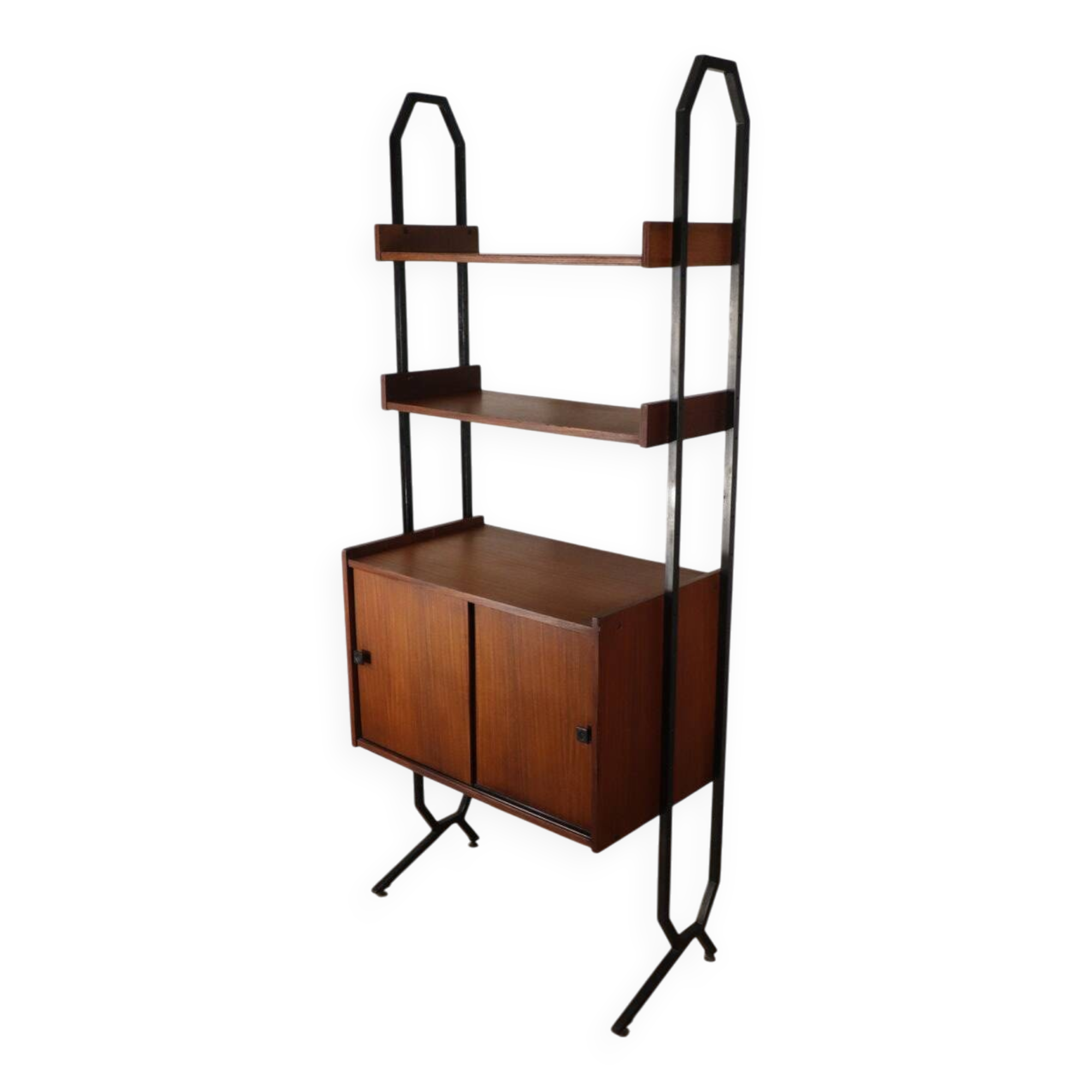 Vintage modular bookcase in wood and metal, Italy, 1960