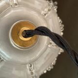 Glass pendant light, braided fabric cable and porcelain ceiling rose