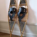 Pair of antique wooden snowshoes, vintage, 155 cm