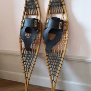 Pair of antique wooden snowshoes, vintage, 155 cm