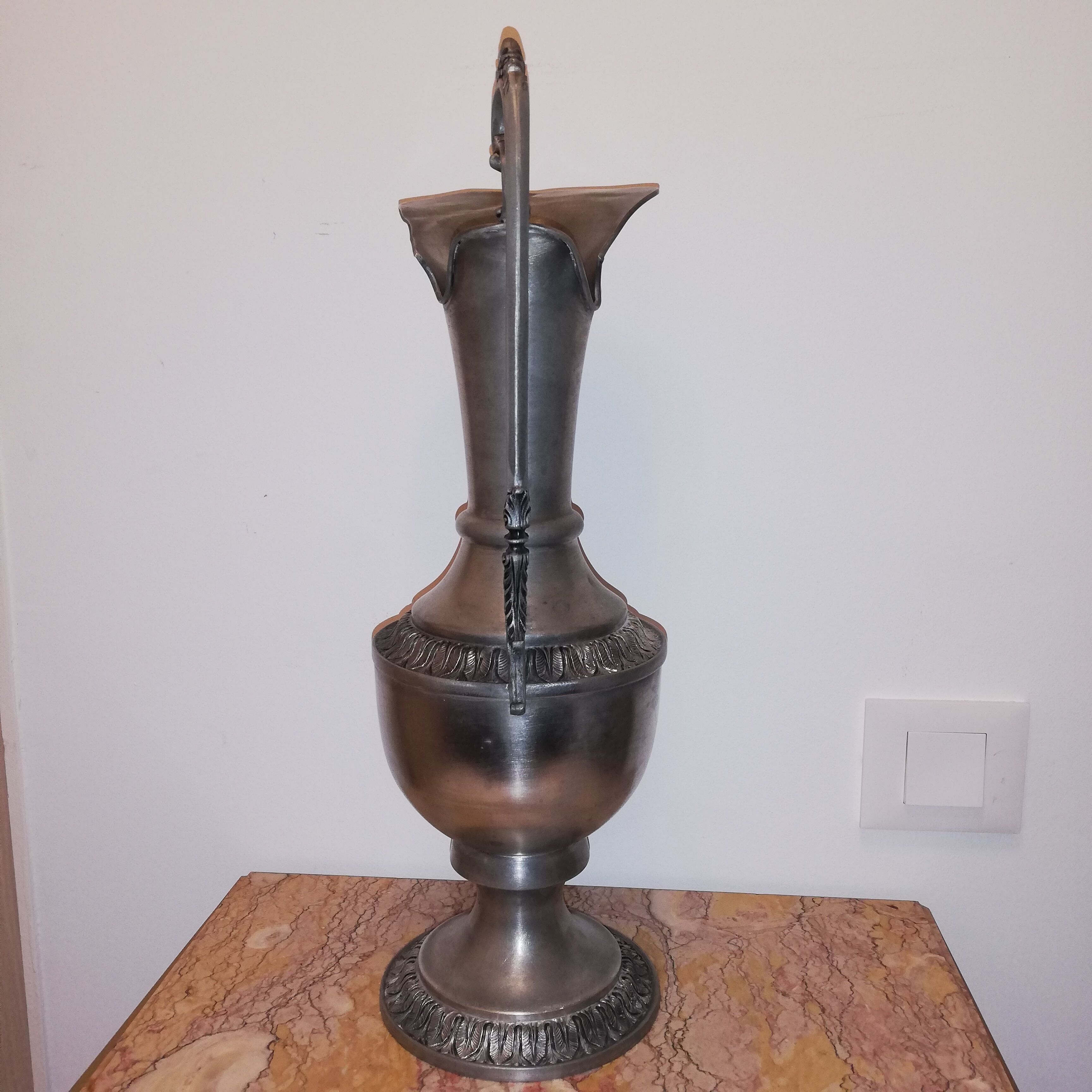 Petwer-Peltro tin pitcher with "Chimera Head" handle