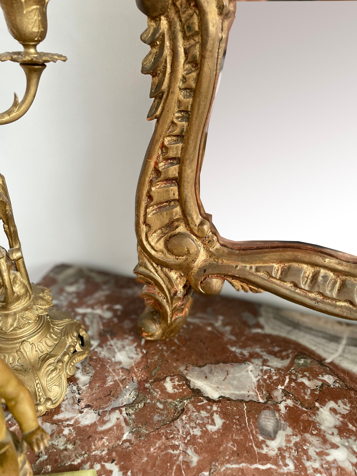 Antique mirror in stuccoed and gilded wood - rocaille style - France 50x86cm