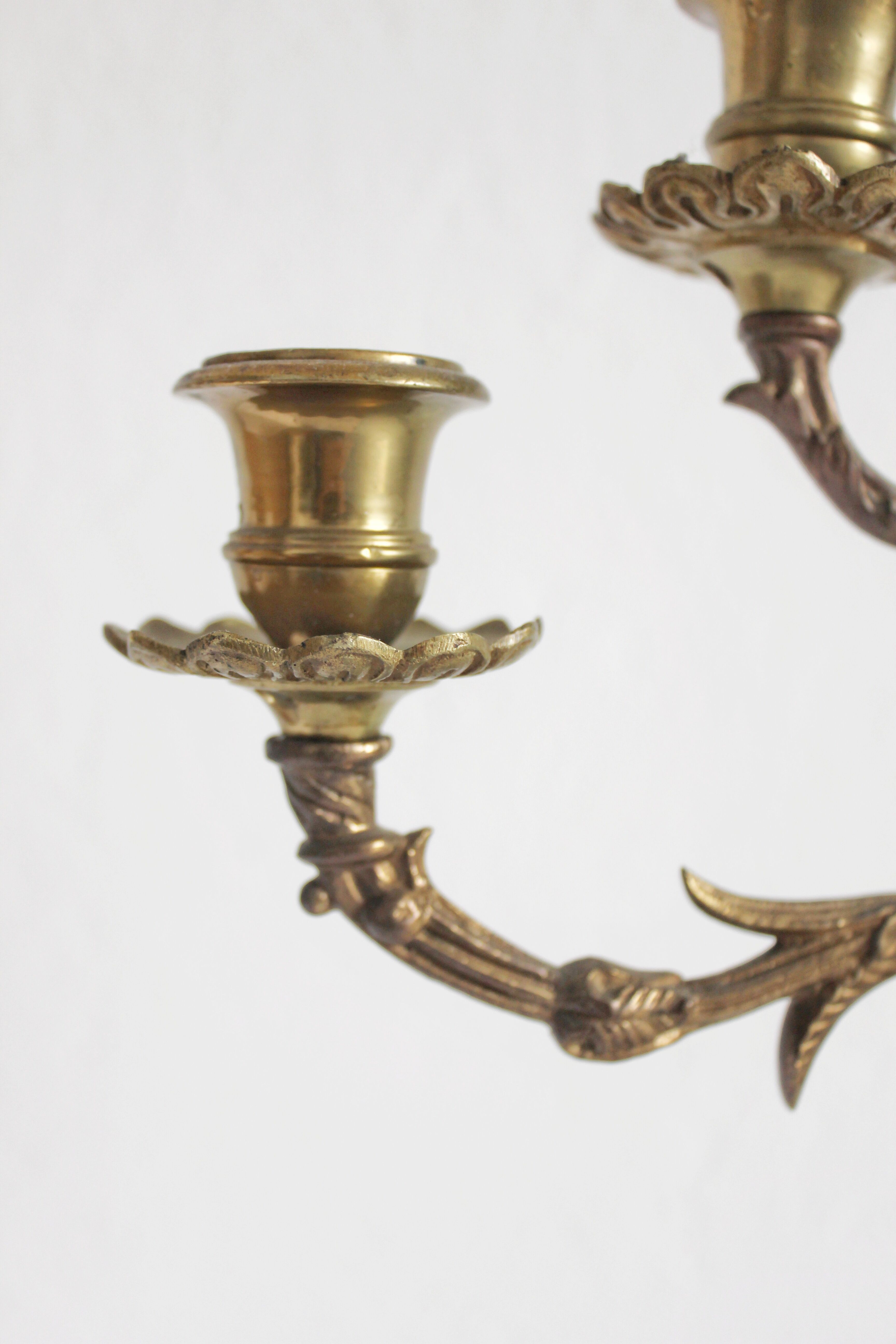 Vintage gilded brass 5-spoke chandelier