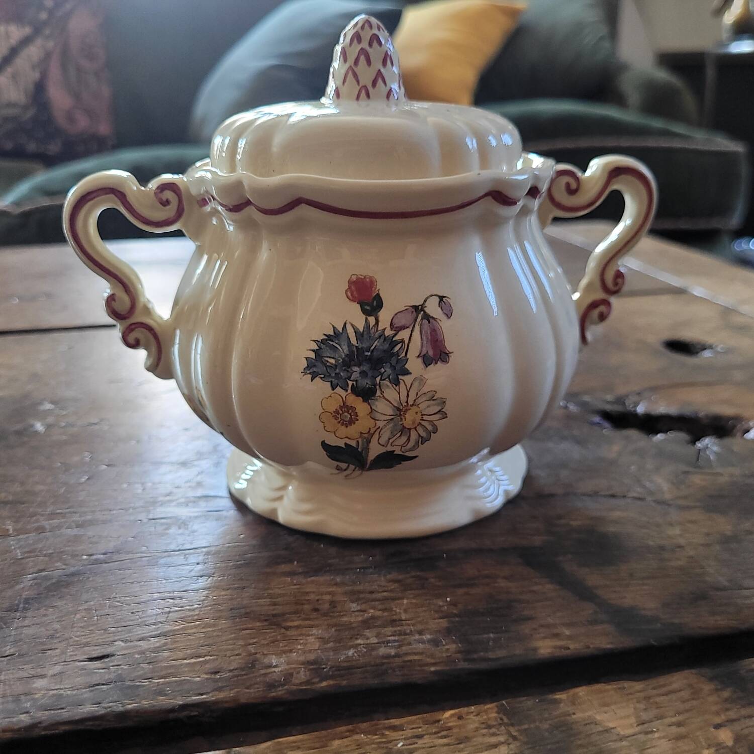 Rustic Sugar Bowl Digoin Sarreguemines 1930
