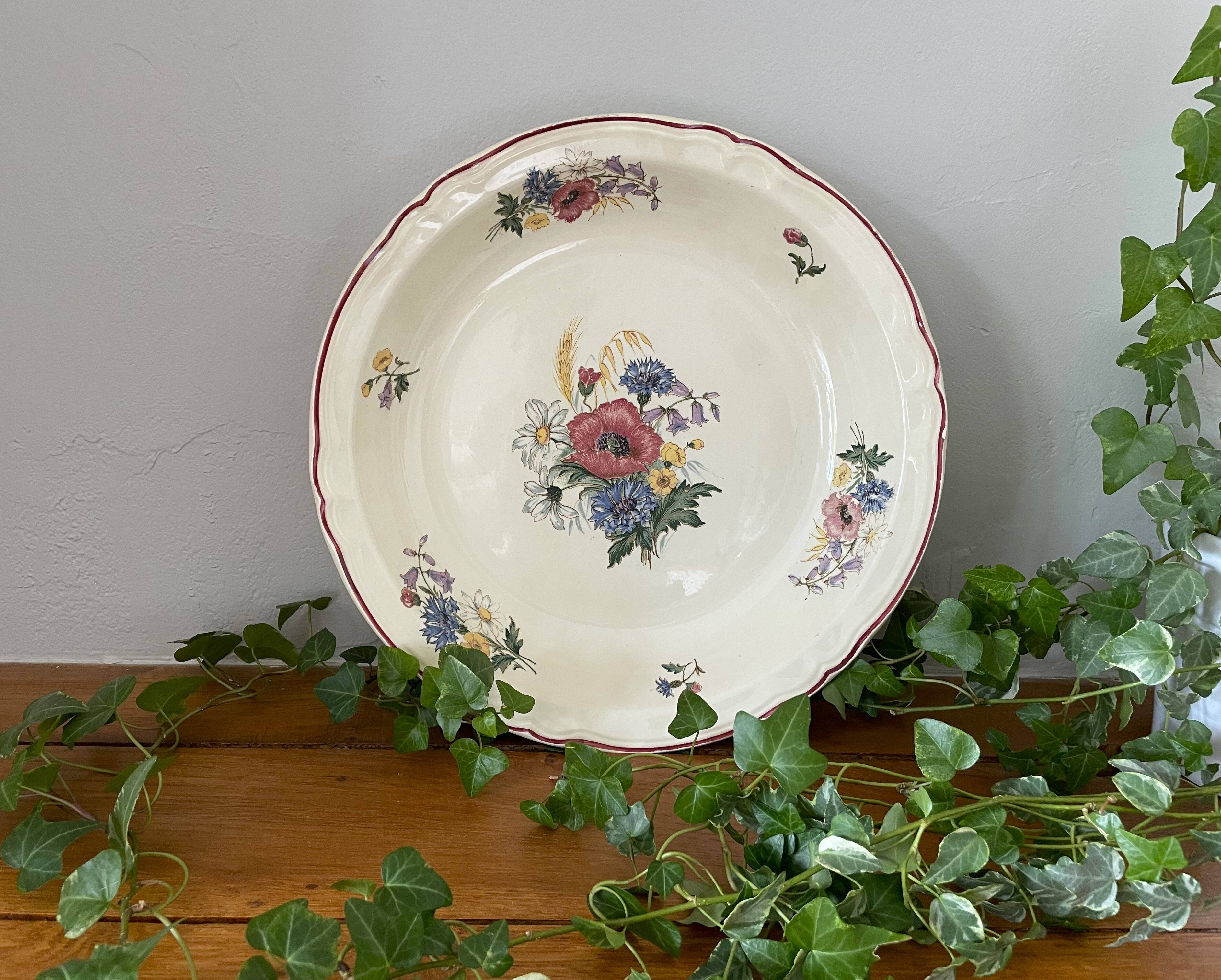 Large antique Sarreguemines earthenware salad bowl