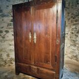 French oak armoire, late 17th - early 18th century, Louis XIV provincial style with hand-carved rosettes
