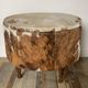 Tripod storage pouffe in wood and cowhide from the 60s-70s.