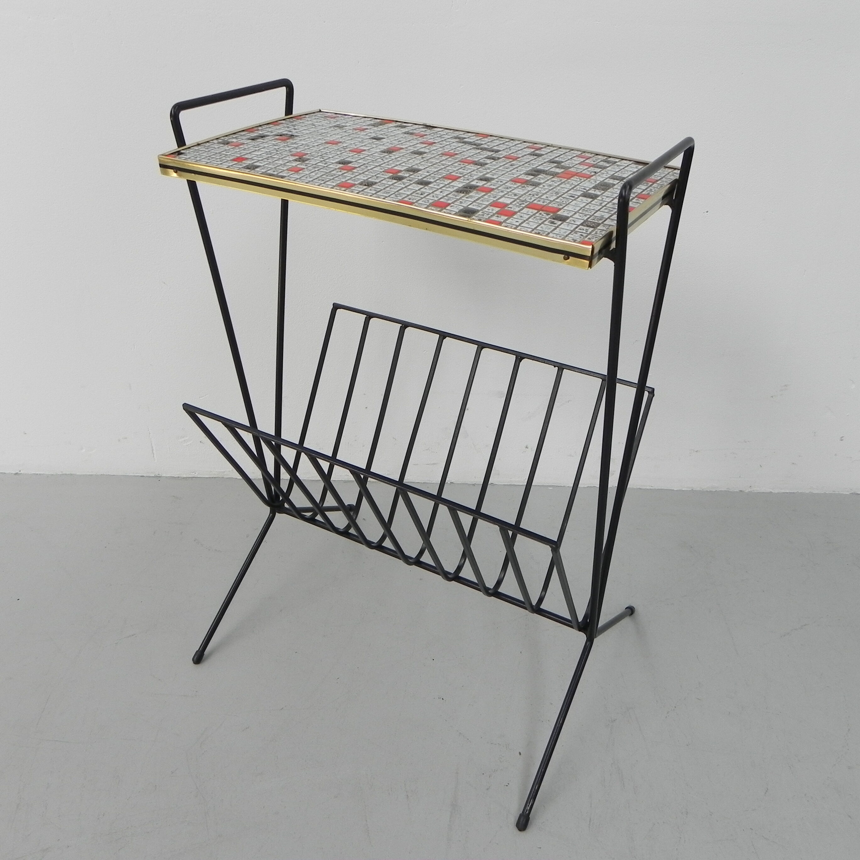 Vintage tile table with newspaper tray