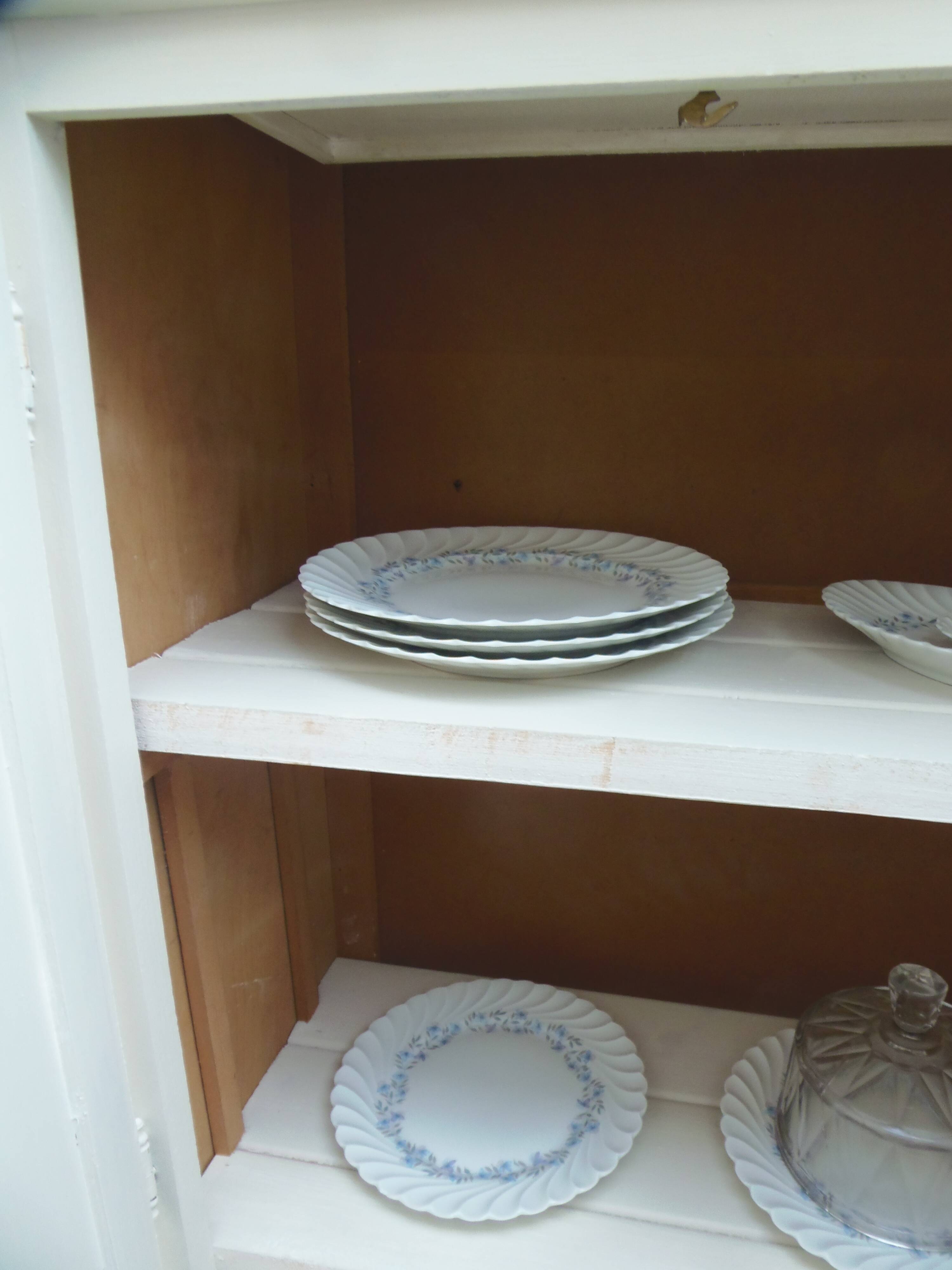 Small vintage buffet reimagined in pearl grey, wooden top.