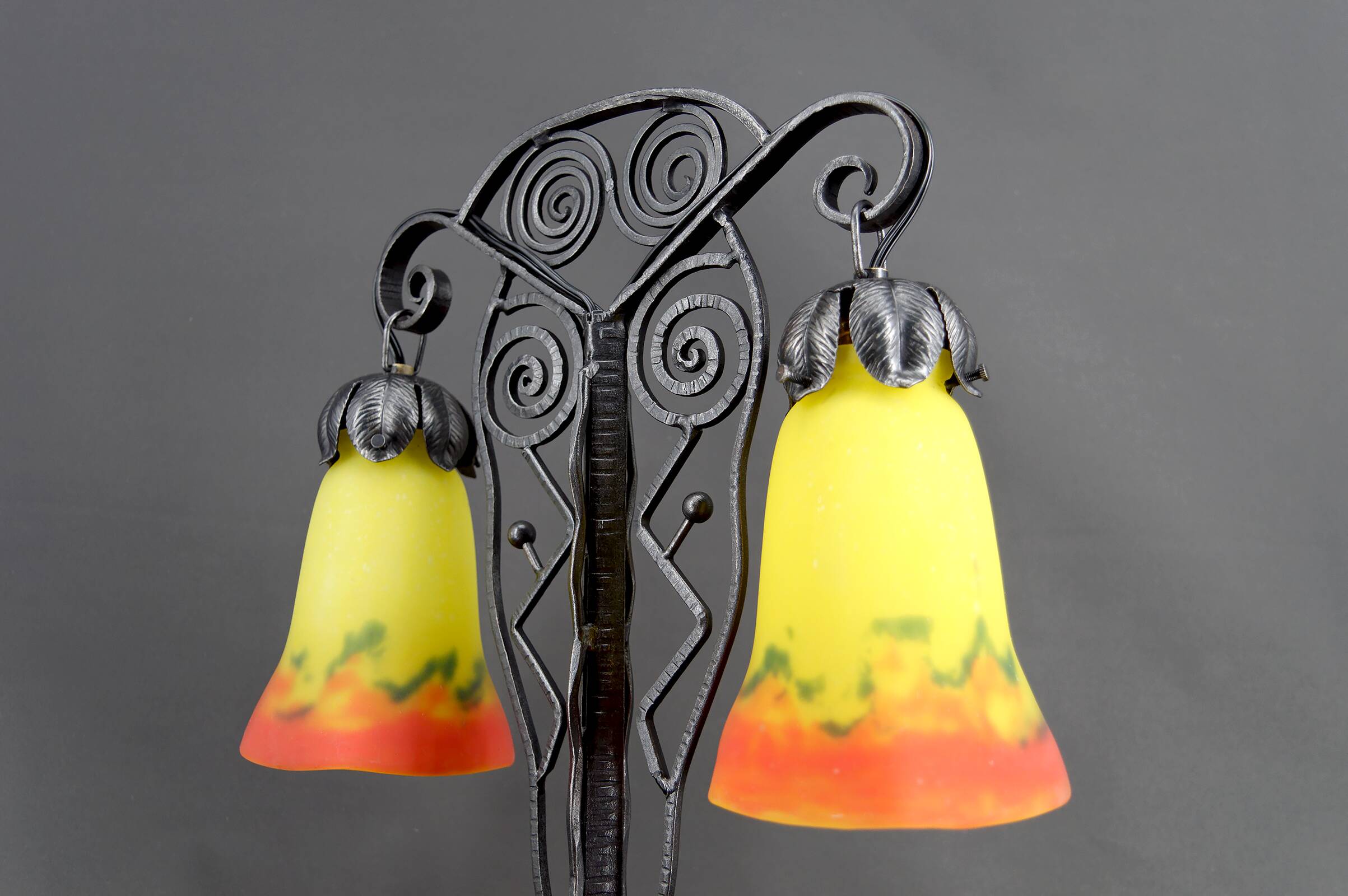 Bicéphale Art Deco lamp in wrought iron – Muller Frères Lunéville, circa 1930